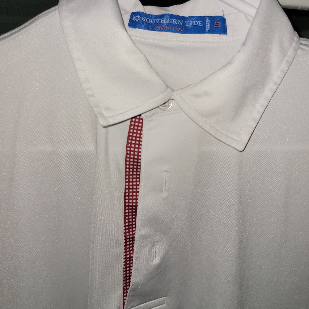 Southern Tide White Shirt with Red Checkered Detail